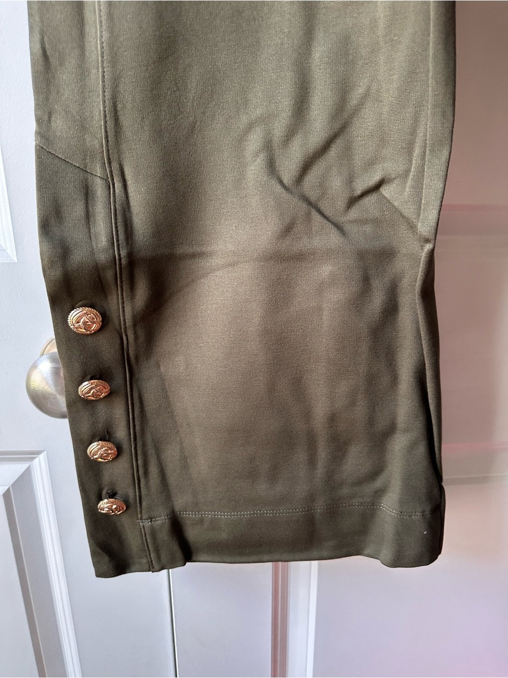 Dear Scarlett Olive Green Boot-Cut Pants with Button Detail - Picture 2 of 10